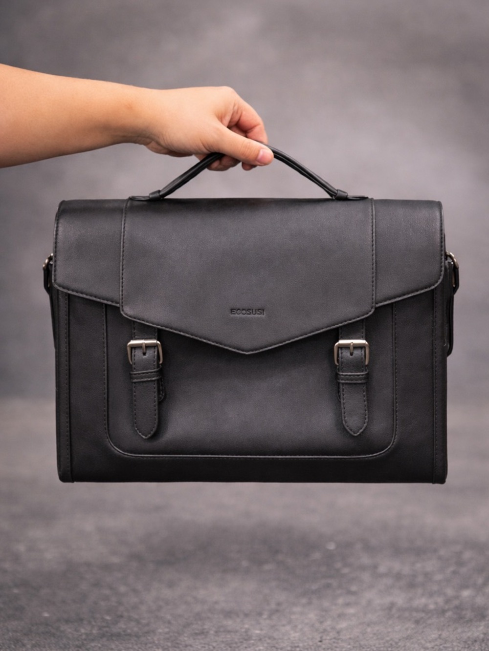 Structured Vintage Style Briefcase Satchel Laptop Bag Dark Gray Ecosusi